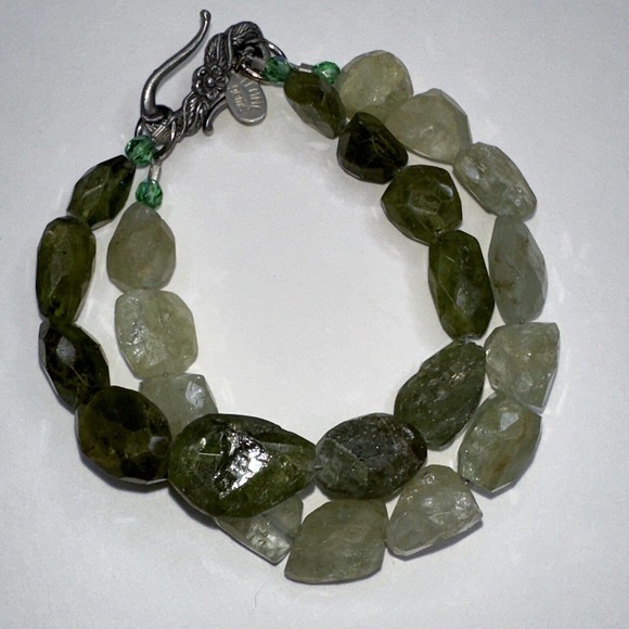 Femme Gems Bracelet Green Marbled Quartz Faceted Stones Double Strand Hook - Picture 1 of 10